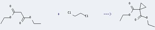 Diethyl malonate can react with 1,2-dichloro-ethane to get cyclopropane-1,1-dicarboxylic acid diethyl ester